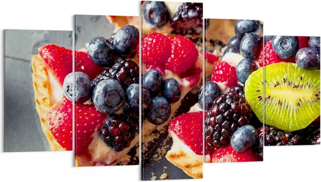 Bild auf Leinwand - Leinwandbild - Kuchen Dessert Obst Erdbeere - 160x85cm - Wand Bild - Wanddeko - Leinwanddruck - Bilder - Kunstdruck - Wanddekor...
