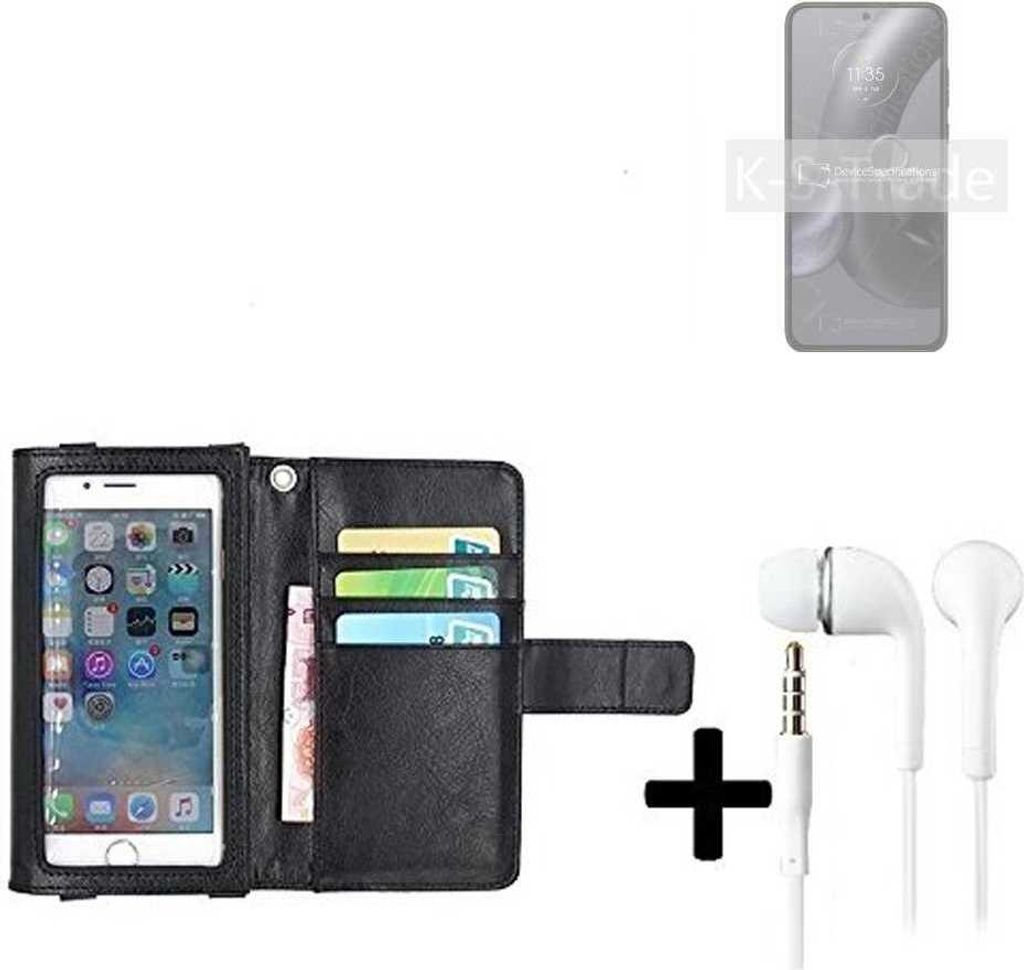 K-S-Trade Handyhülle + Kopfhörer kompatibel mit Motorola Edge 30 Neo Schutzhülle Case mit Displayschutz / Schutzfolie schwarz + Kopfhörer Flip