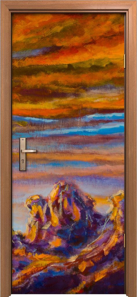 Türposter 80x200 cm Türaufkleber Türtapete Türfolie Klebefolie Gelb orange Wolken über Bergen Malerei