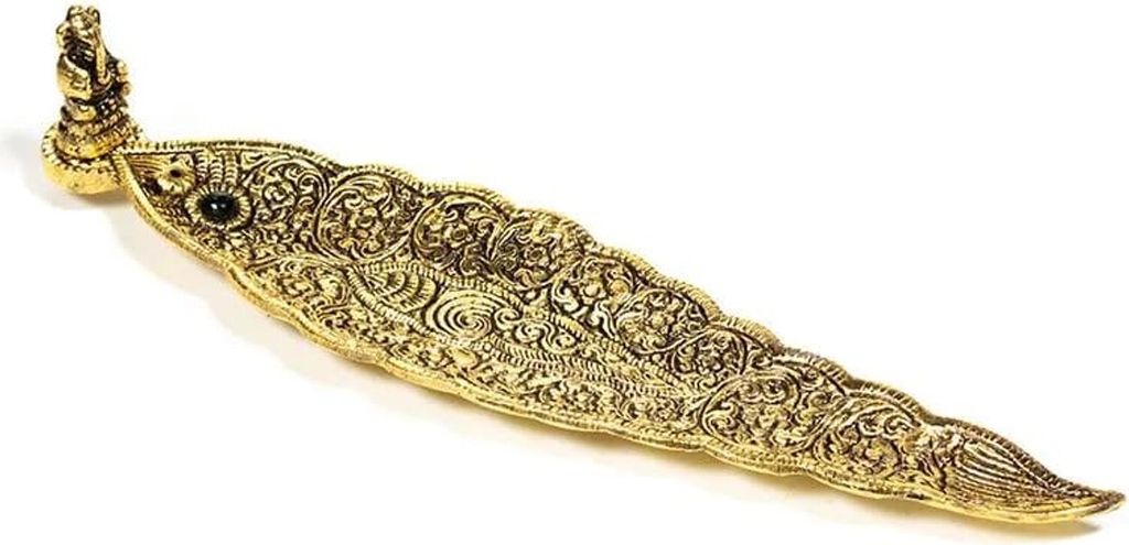 Räuchergefäß Ganesh Blattform Goldfarbe – Packung mit 2 Stück – 22 x 5,5 x 4 cm