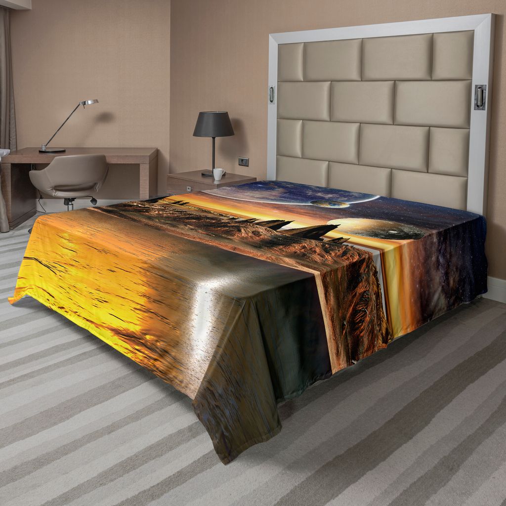 ABAKUHAUS Fantasie Bettlaken, Alien Planet Mit Erde Mond Und Berg Fantasy Sci Fi Galaktische Zukunft Kosmos Kunst, weiches bequemes oberes Bettlake...