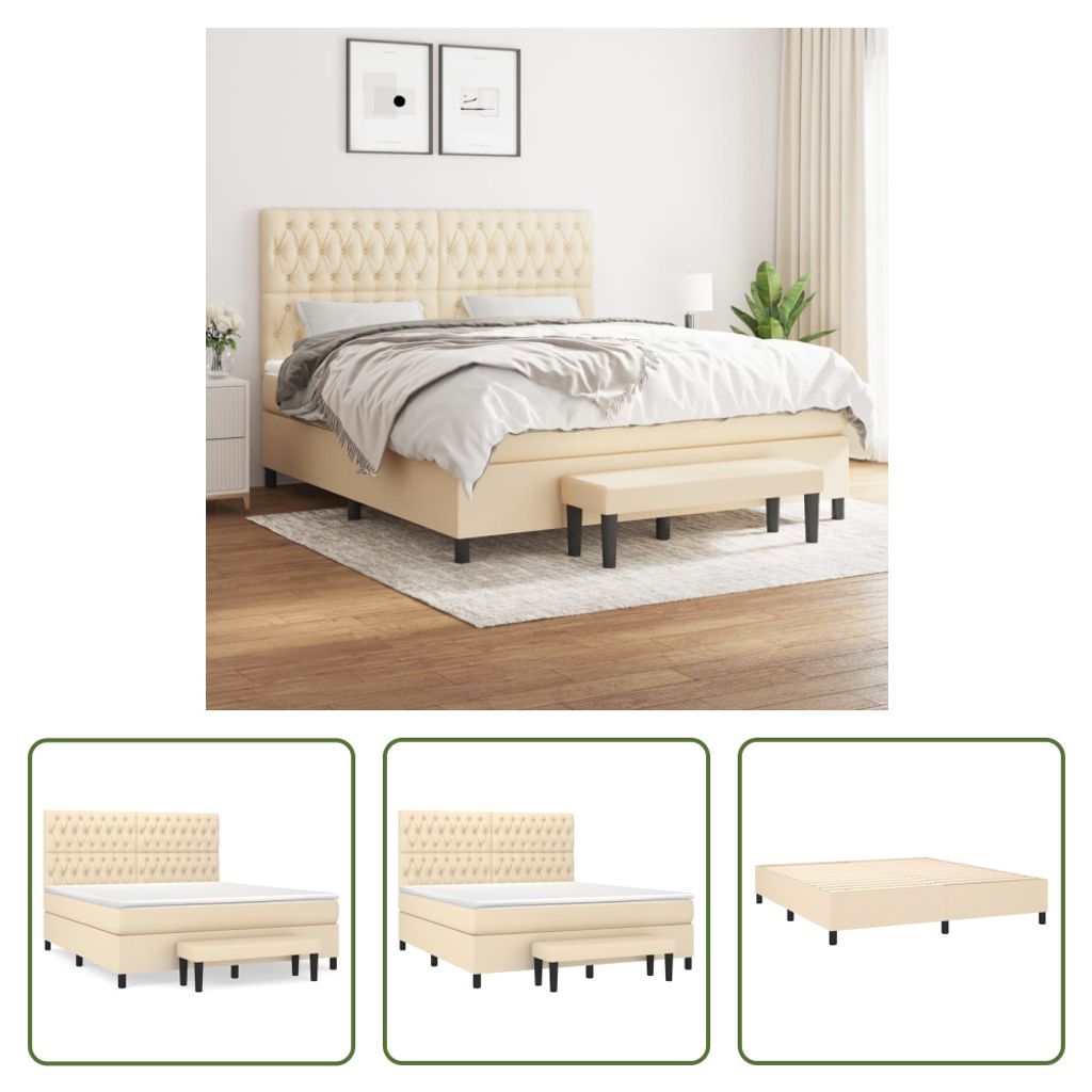 The Living Store Boxspringbett mit Matratze Creme 180x200 cm Stoff