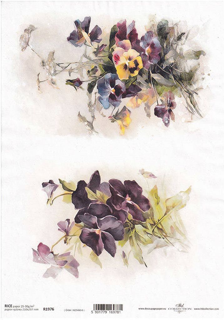 ITD Reispapier Decoupage Bastelpapier, A4 R1976 Stiefmütterchen, Veilchen