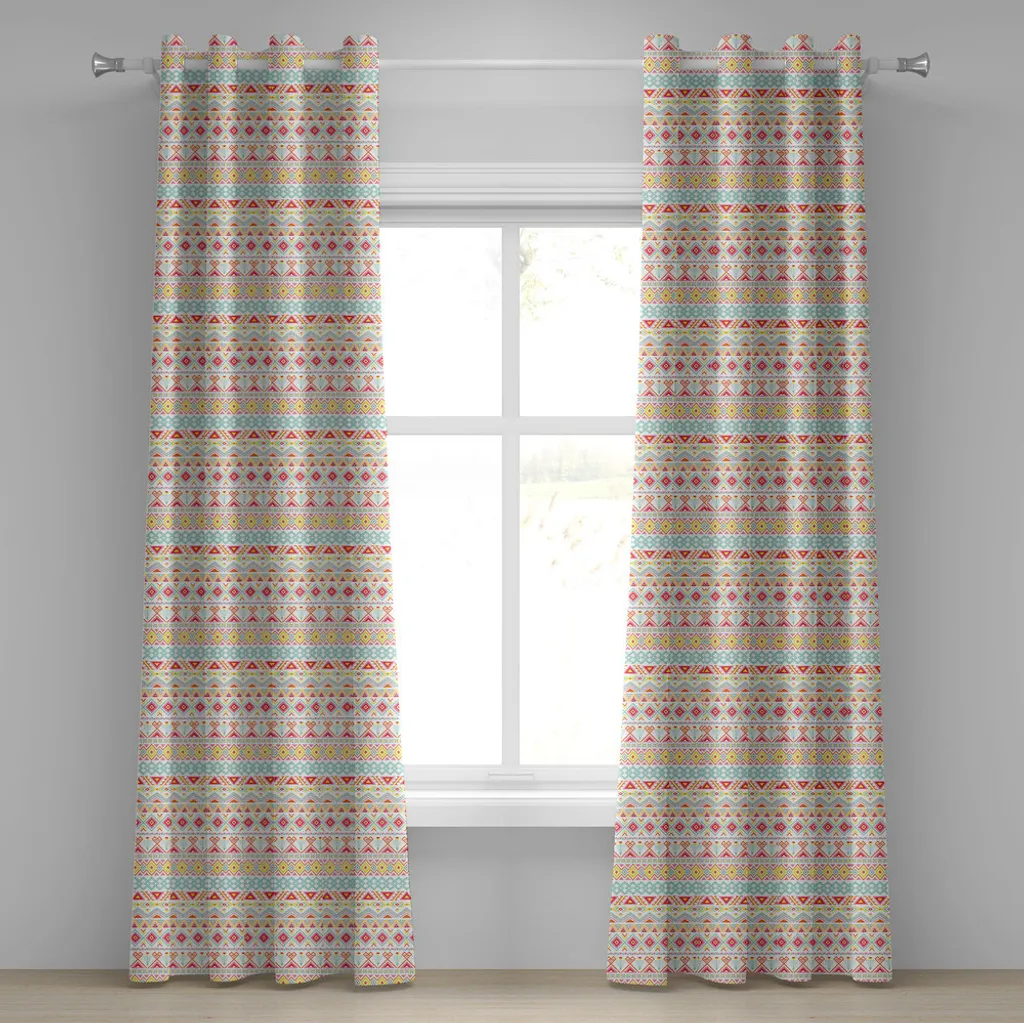 Rideau à motifs ethniques 280x245 cm à œillets en tissu imprimé jaune