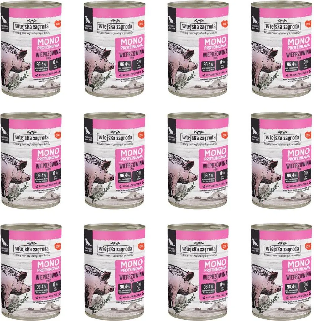 Pâtée Chien Allergique Porc Wiejska Zagroda sans Céréales 12x400g