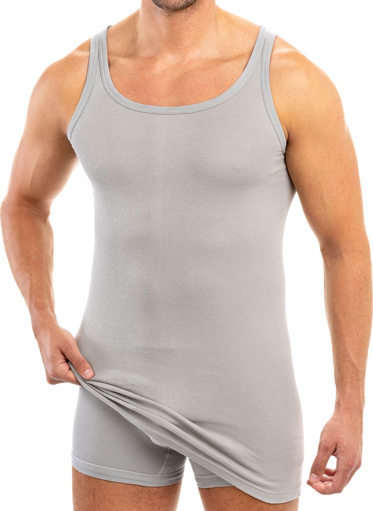 HERMKO 3007 extralanges Herren Unterhemd (+10 cm) Tank Top aus 100% Bio Baumwolle Größe 4 - 12, Größe:D 12 = EU 6XL, Farbe:grau