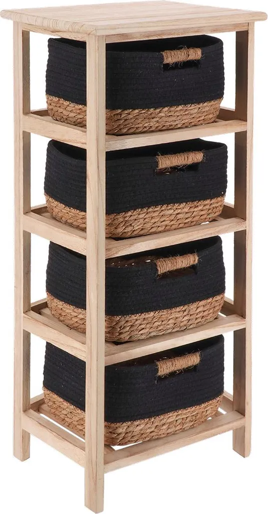 Étagère de salle de bain 4 niveaux stable en bois brun et métal noir