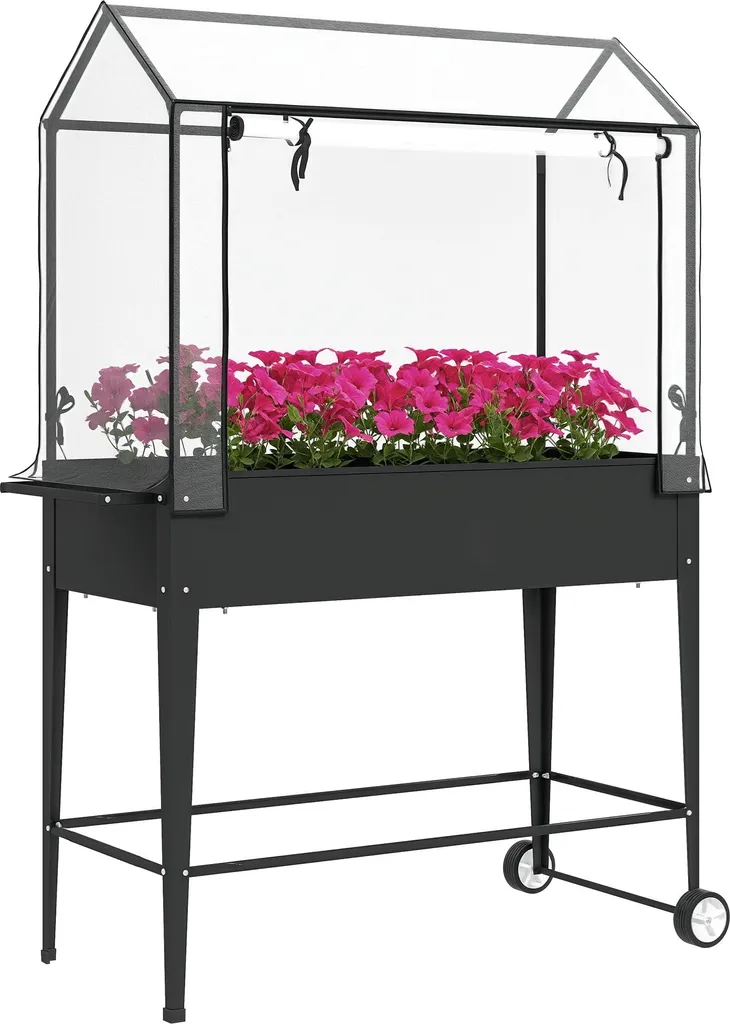Potager sur Pieds Mobile avec Housse Zippée et Trou de Drainage