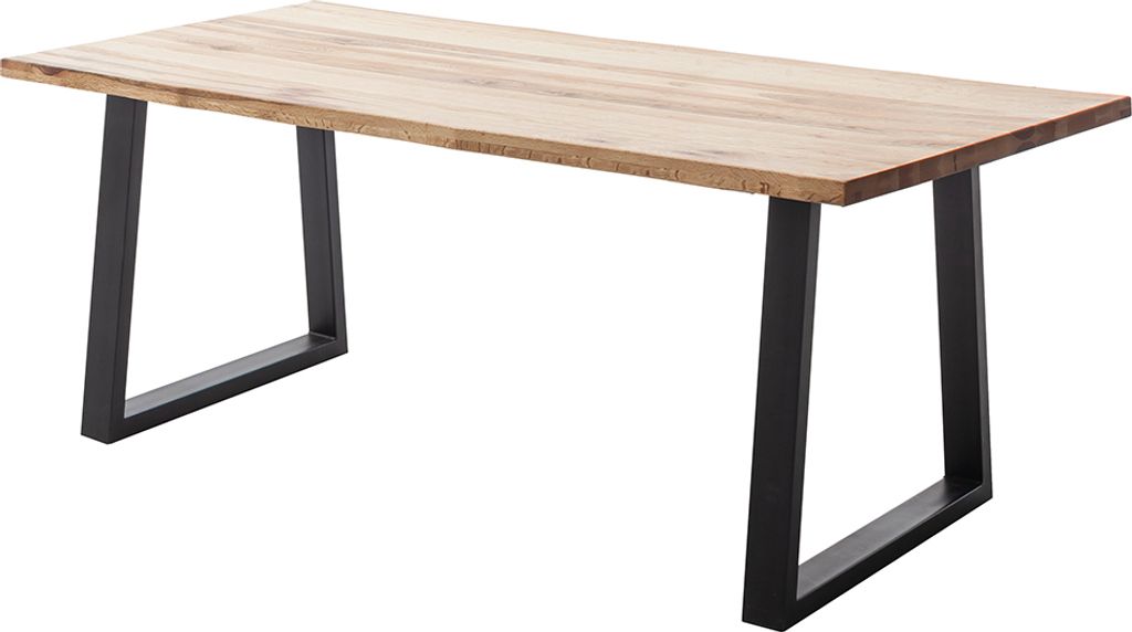 Esstisch 180x90 cm mit Baumkante, Trapez-Gestell, Eiche massiv geölt, PARACATU-06