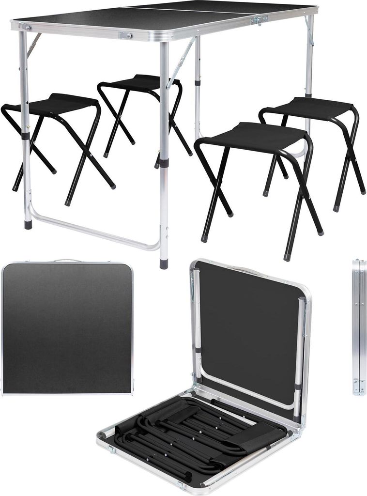 Harbour Housewares 5-teiliges höhenverstellbares, zusammenklappbares Picknicktisch- und Stuhl-Set, Schwarz