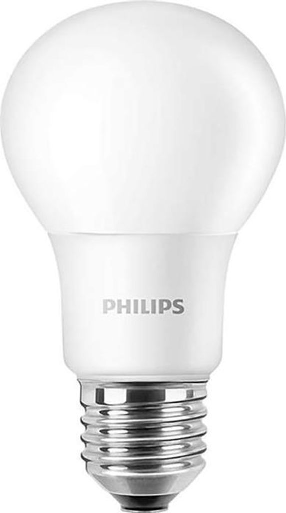 A Philips LED light bulb on a white background.