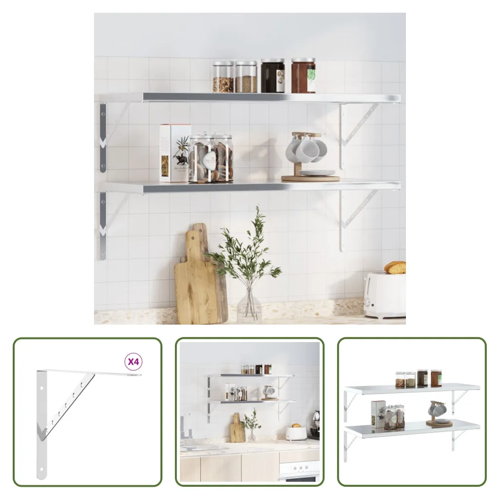 Mensole Acciaio Inox 40x25 cm (4 pz) - Ripiani da Muro Argento