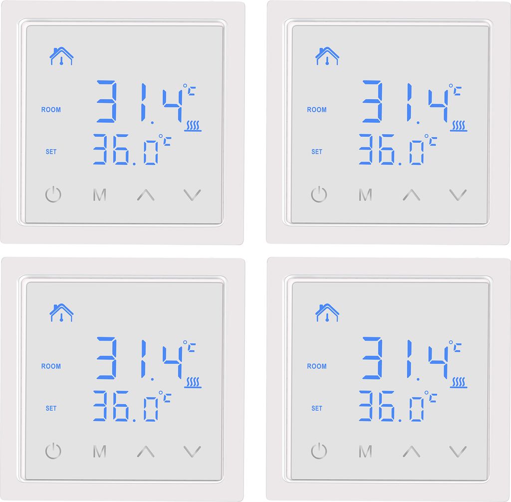 4X Smart Thermostat 16A Raumthermostat elektrische Heizungssteuerung Fußbodenheizung, mit LED-Touchscreen, für zu Hause Büros Einkaufszentren Ho...