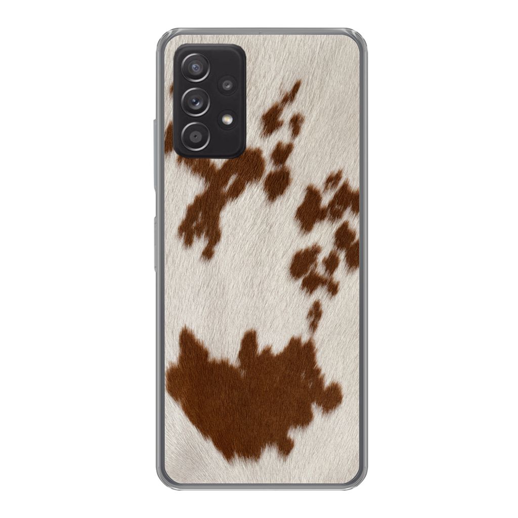 MuchoWow Handyhülle Schutzhülle Hülle für Samsung Galaxy A53 5G Rindsleder mit rot-orangen Tupfen Silikon Softcase Handy Hülle - Schutzabdec...