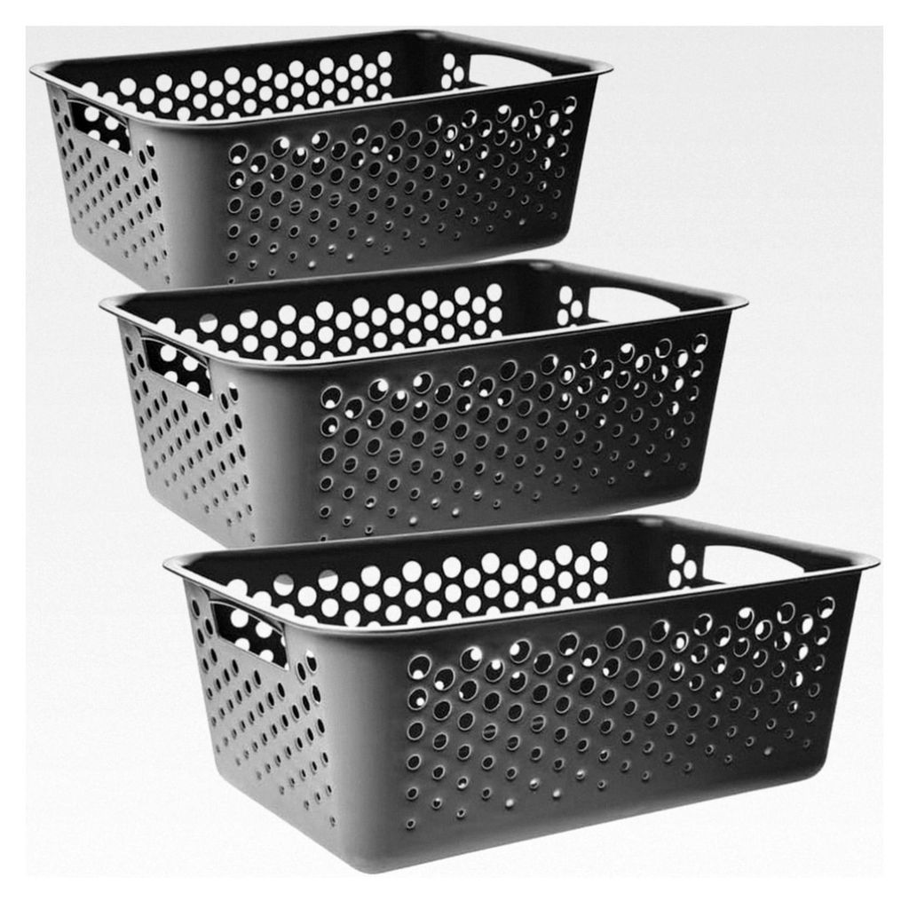 Aufbewahrungskorb Organize, mit Löchern 36 x 26 x 14 cm, 3er Set, anthrazit - Kunststoffkörbe für Küche, Bad und Büro