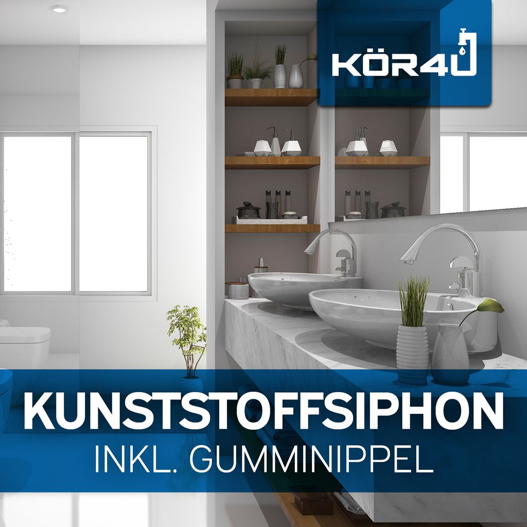 Kunststoff-Siphon 1 1/4 X 32 Mm + Gumminippel 32/50 Mm – Für Waschbecken, Weiß