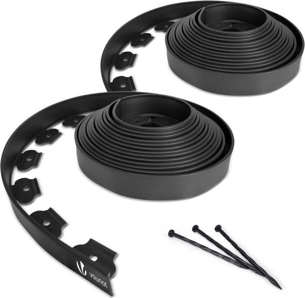 VOUNOT Flexible Rasenkante Beeteinfassungen Kunststoff, mit 60 Erdanker, Länge 20m Höhe 5cm, Schwarz