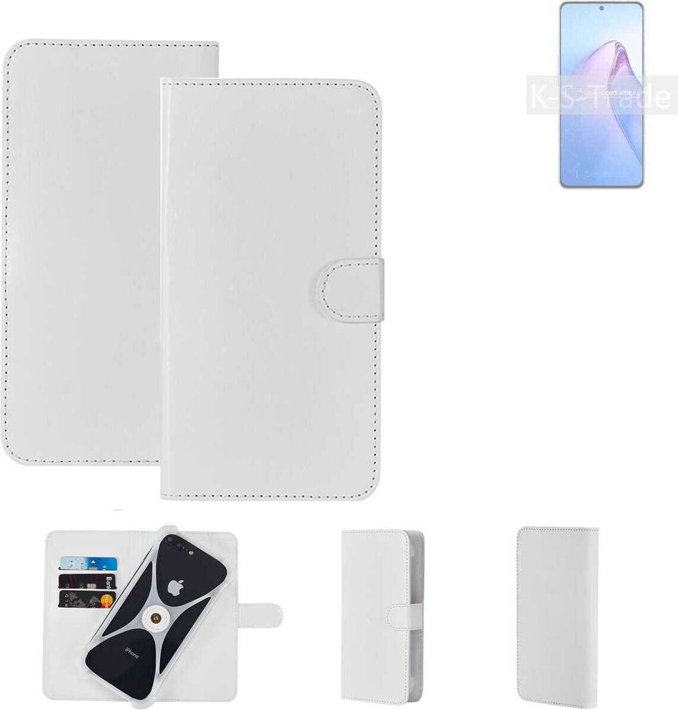 K-S-Trade Handy Hülle Schutz Hülle kompatibel mit Oppo Reno8 Pro Global Cover Case Bookstyle Bumper weiß 1x