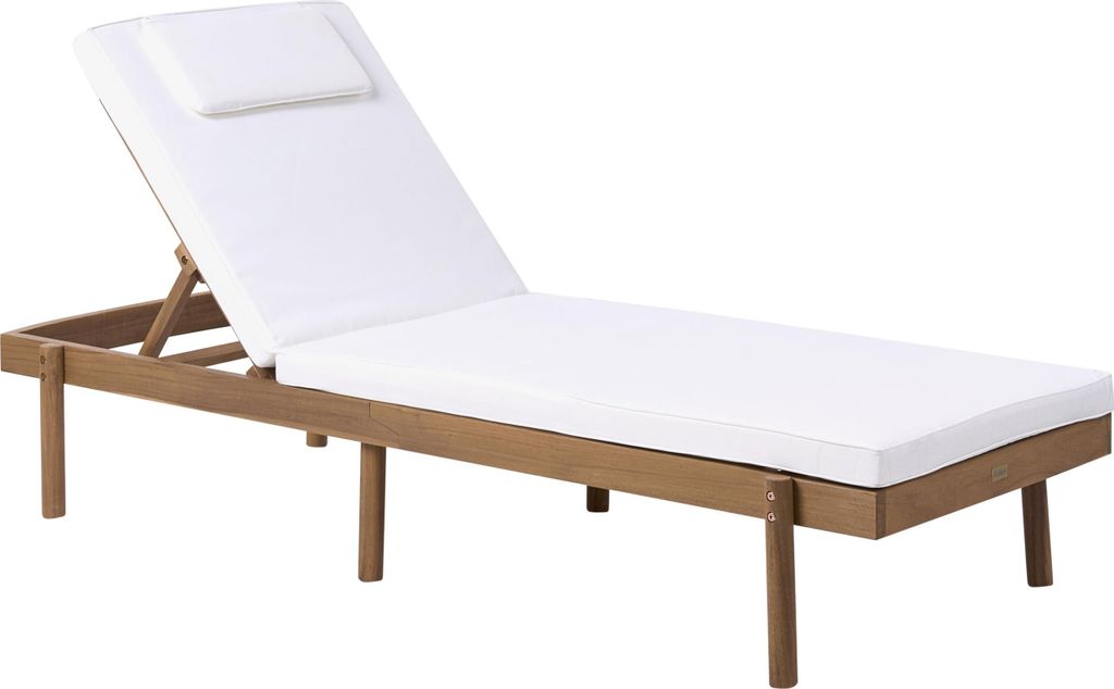 BELIANI Gartenliege Hellbraun u. Weiß es Akazienholz mit Auflage Verstellbare Rückenlehne Klappbar Faltbar Modern Sonnenliege Terrasse