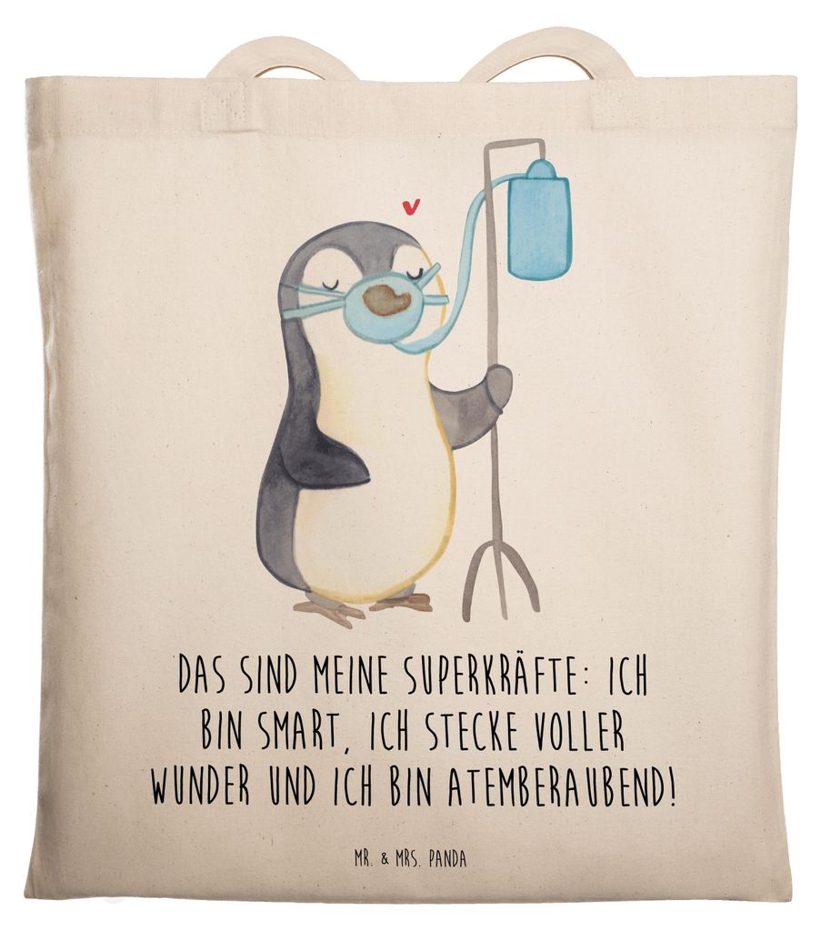 Mr. & Mrs. Panda Tote Bag Pinguin Sauerstoff - Transparent - Geschenk, Stoffbeutel, Shopping Tasche, Sauerstofftherapie, Sauerstoffgerät, Jutebeut...