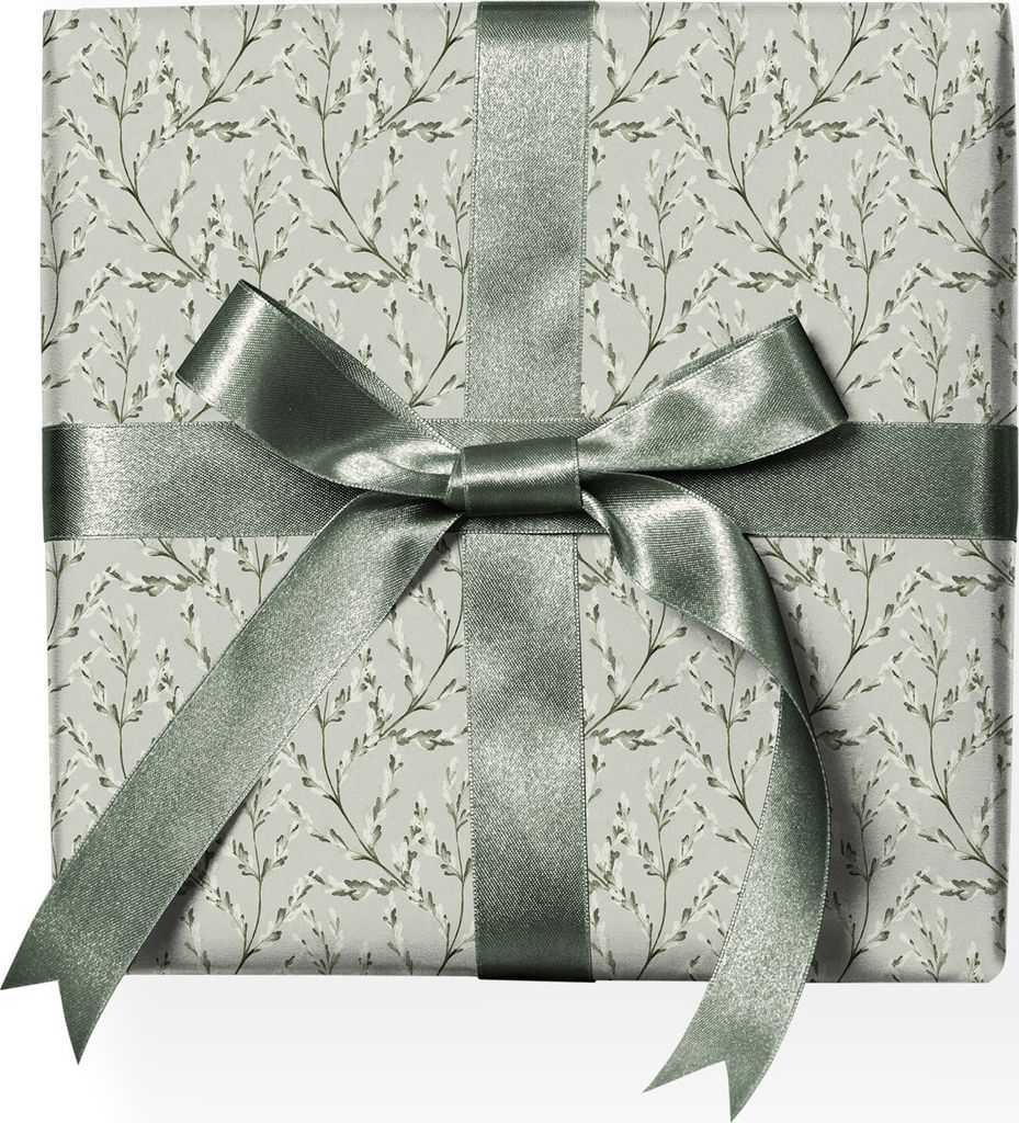 Edles Natur Botanisches Geschenkpapier mit zarten Blatt Ranken, grün - G22132, 32 x 48cm