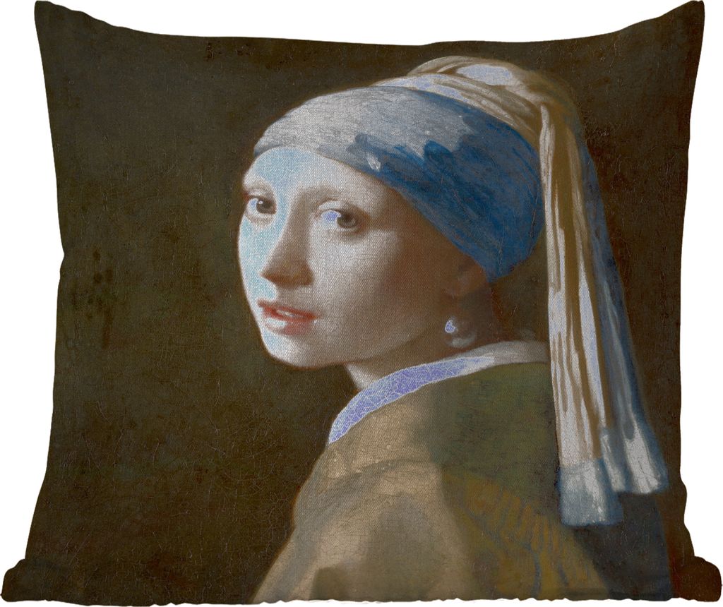 MuchoWow Outdoor Kissen - Das Mädchen mit dem Perlenohrring - Gemälde von Johannes Vermeer - 60x60 cm - Wetterfest - Lounge Kissen - Dekoration...