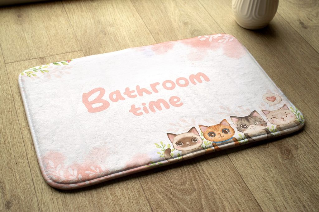Badteppich Saugfähige - Badezimmer Teppich - Rutschfester Badvorleger Badematte - 90x60 cm - Tiere Katzen