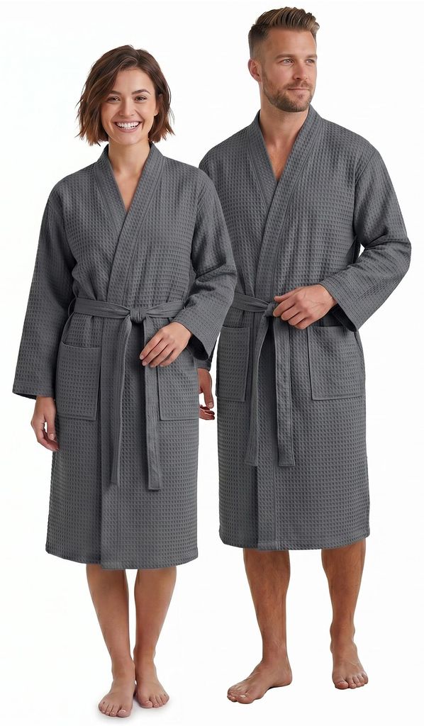 NYVI Bademantel NYVISpa Waffelpique - Uni Saunamantel für Damen & Herren - luftig leichter & atmungsaktiver Morgenmantel aus 100% Baumwolle - Saug...