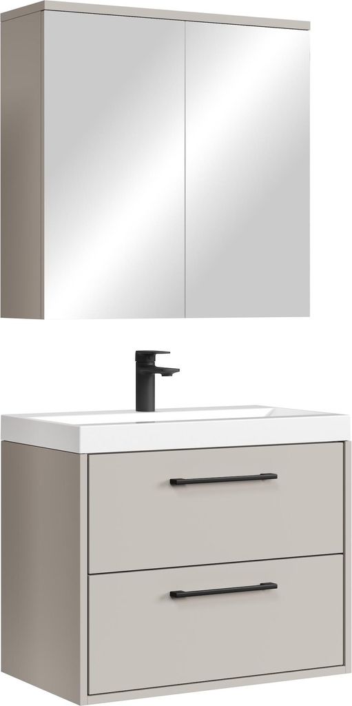 Badmöbel Komplettset Florence 60 x 35 cm Cashmere - Badezimmermöbel mit Waschbecken und Spiegelschrank