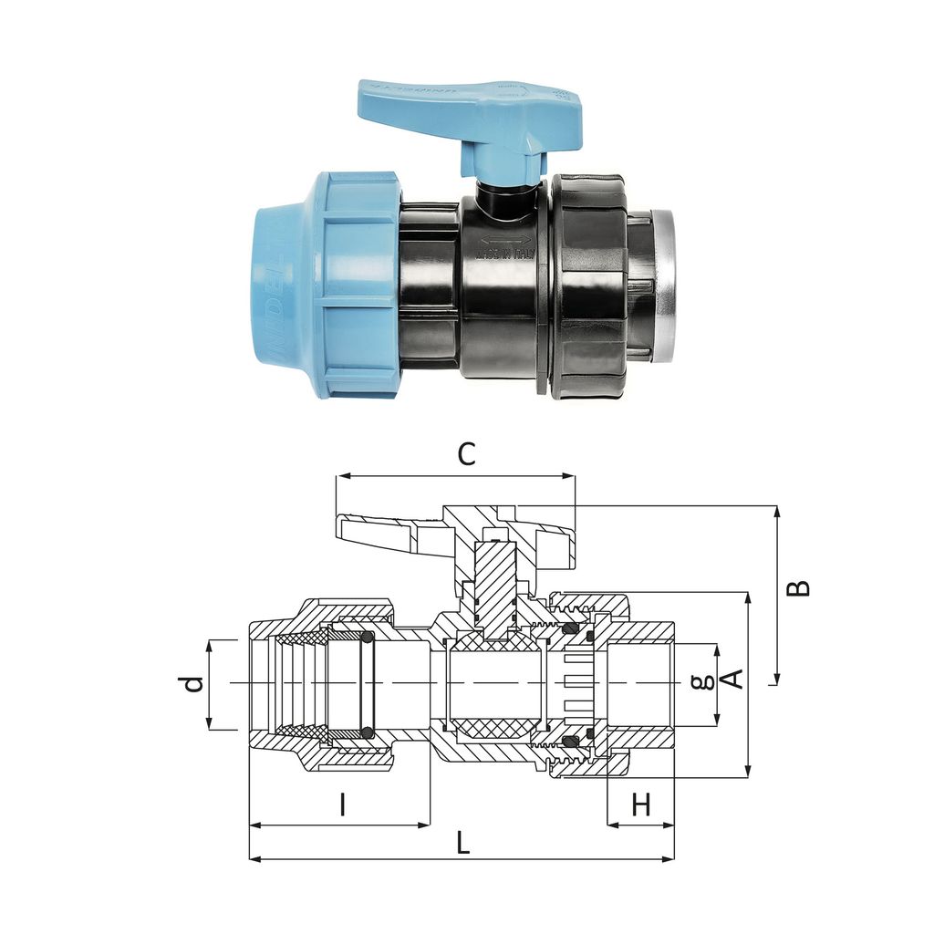ALFA| Kugelhahn PE-GW 25x3/4" - Schwarz - Hochwertiger O-Ring - Druckfest bis PN16