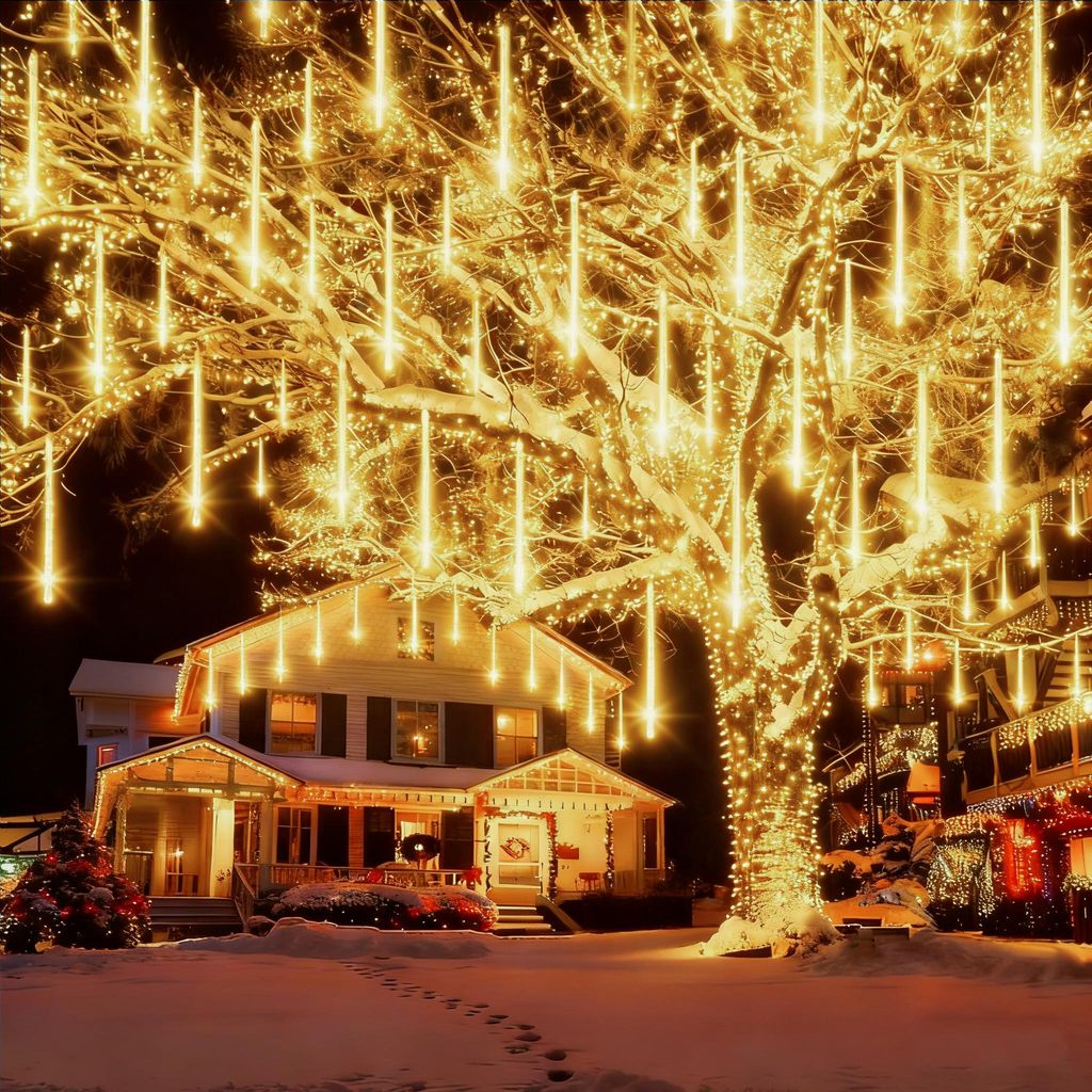 Meteorschauer lichterkette Innen, 192LED Meteorschauer Lichter IP65, 7V Weihnachtsbeleuchtung Deko für Fenster Baum Garten, Warmweiß