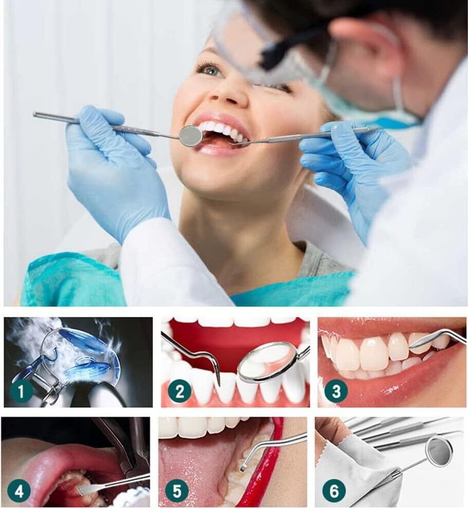 6er Zahnpflege Set, Zahnarzt Instrumente Zahnarztbesteck Produktbild 6