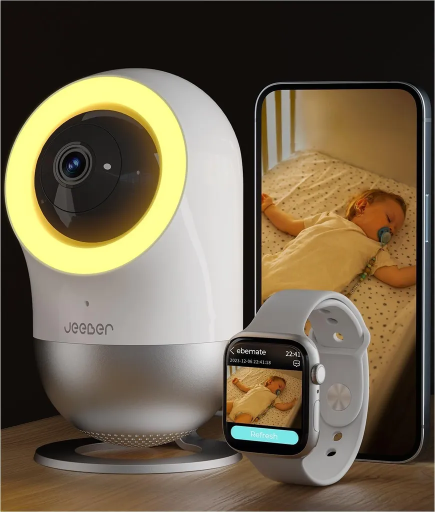Caméra Bébé 2,5K avec Berceuses et Aide au Sommeil via Application WiFi