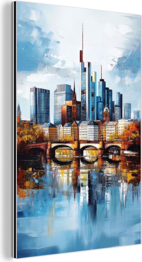 MuchoWow Wanddekoration Metall Metallbild Wandkunst 80x120 cm Bäume Frankfurt - Stadt - Skyline - Brücke MuchoWow Aluminium Gemälde - Bilder