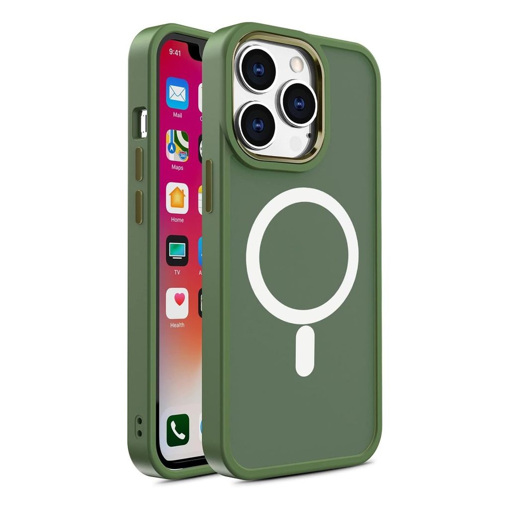 Magnetische Hlle mit MagSafe fr iPhone 15 Pro Lanyard-Lcher grn