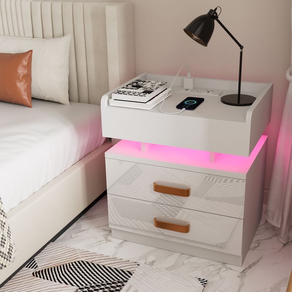 Table de nuit avec éclairage LED avec 2 tiroirs Image du produit 