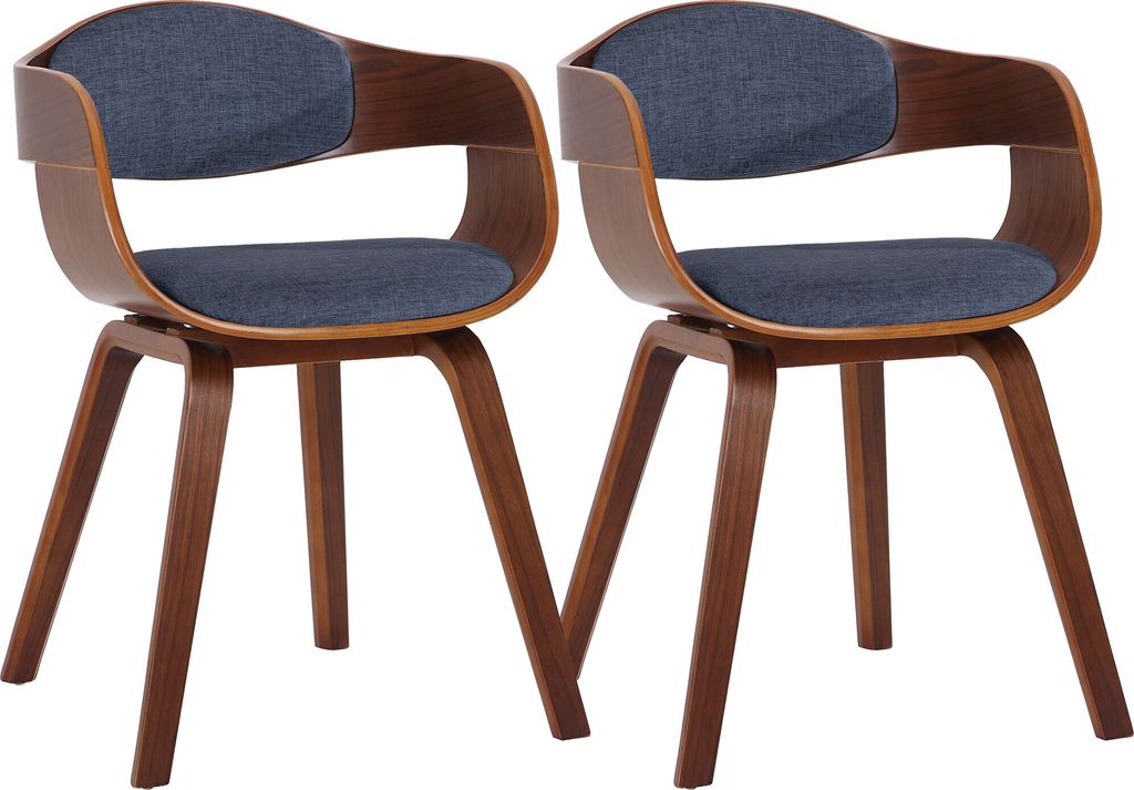CLP 2er Set Stühle Kingston Stoff mit Polsterung und robustem Holzgestell Farbe walnuss/blau Gestell Farbe walnuss