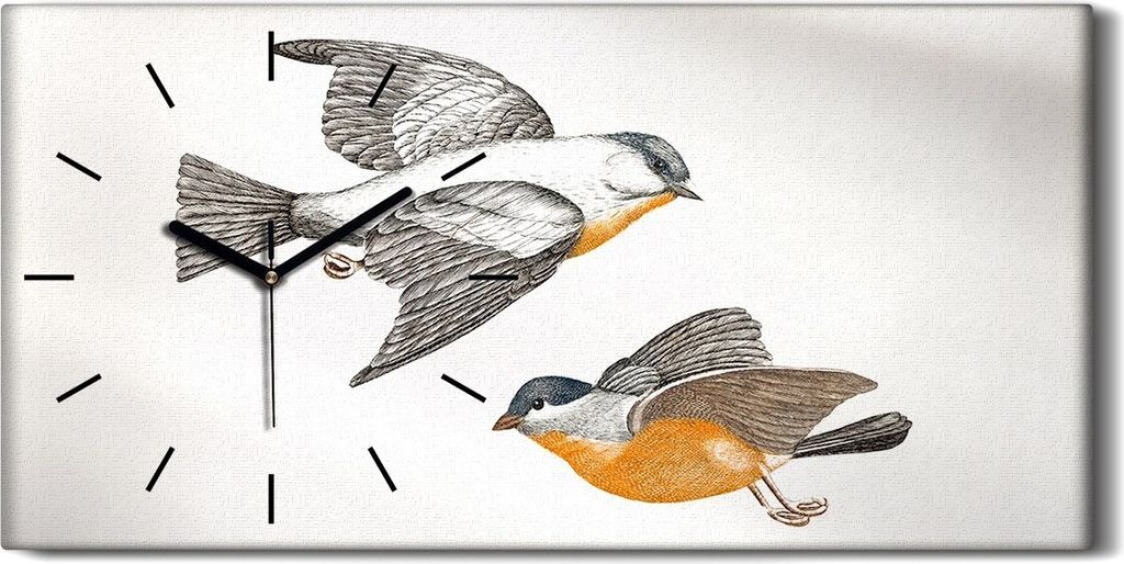 Dekor Leinwand Uhr Wandbilder Geräuschlos 60x30 Zeichnung Tier Vogel Kunst - schwarze Hände