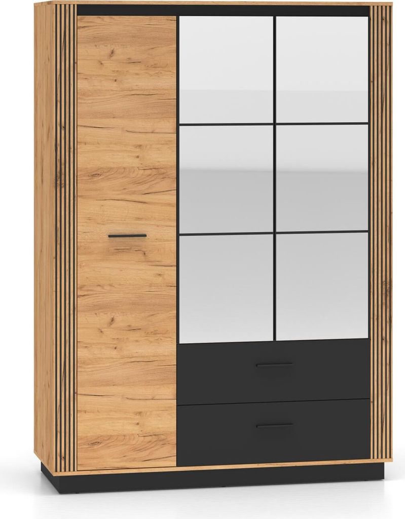 FURNLUX Kleiderschrank Urso Eiche Und Schwarz 150cm / Hauptfarbe: Beige / Abmessungen: 150 x 210 x 58 cm