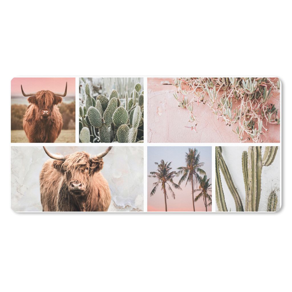 MuchoWow Schreibtischunterlage Scottish Highlander - Pastell - e Pflanze 80x40 cm - XXL Mauspad - Gaming Mauspad