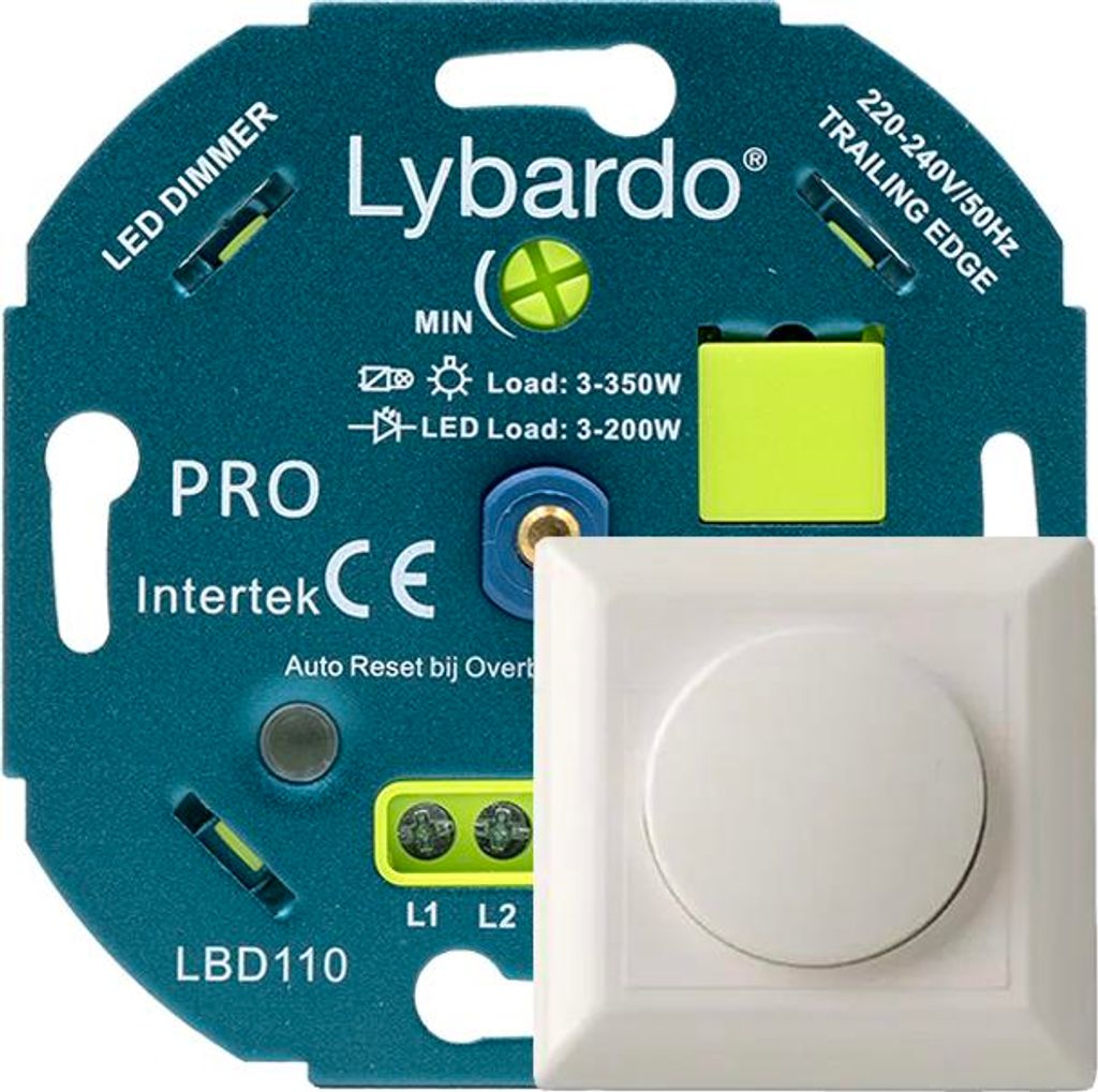 LED-Dimmer Lybardo Pro 3-200 Watt mit Dimmerscheibe| Universal | Unterputz | Phasenabschaltung