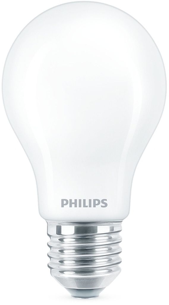 A Philips LED light bulb against a white background.