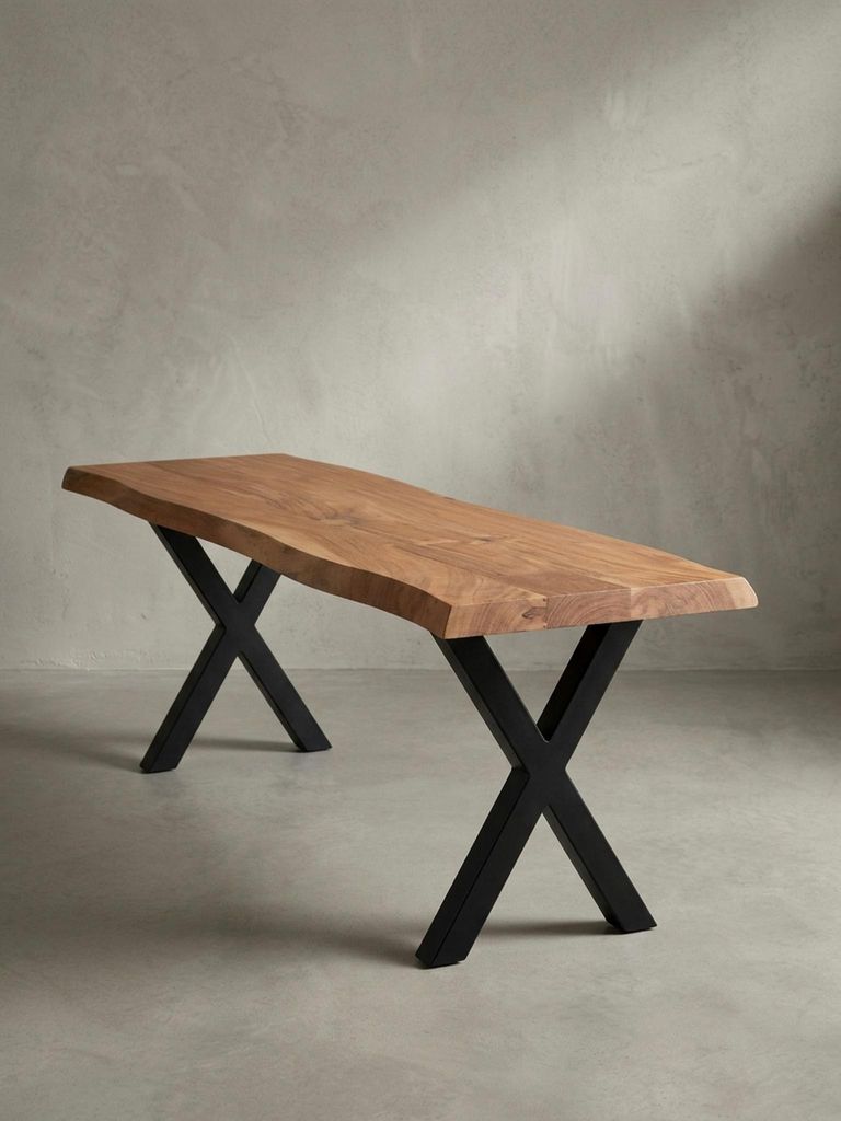 Garderobenbank 120x40x45,5 cm Akazie Massivholz / Metall mit Baumkante, Sitzbank Flur Holzbank Massiv ohne Lehne, Flurbank Modern Eingangsbereich K...