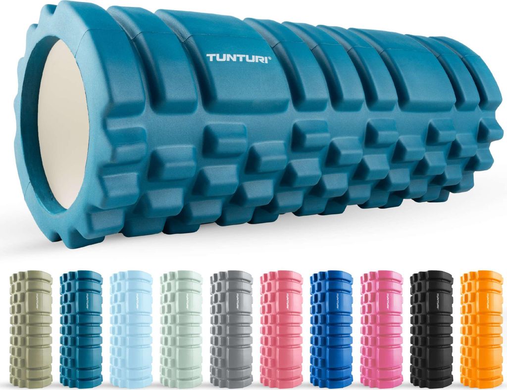 Tunturi Yoga Grid Foam Roller - fazienrolle rücken wirbelsäule - 33 cm lang in Petrolblau - fitness rolle - Rücken rolle - Inkl. e Fitness-App