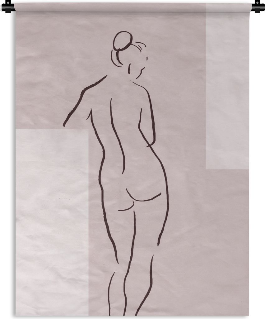 MuchoWow Wandteppich Wandbehang Frau - Strichzeichnung - Körper - Pastell 150x200 cm Tapisserie Dekoration Wandtuch - Wandaufhängung - Moderner