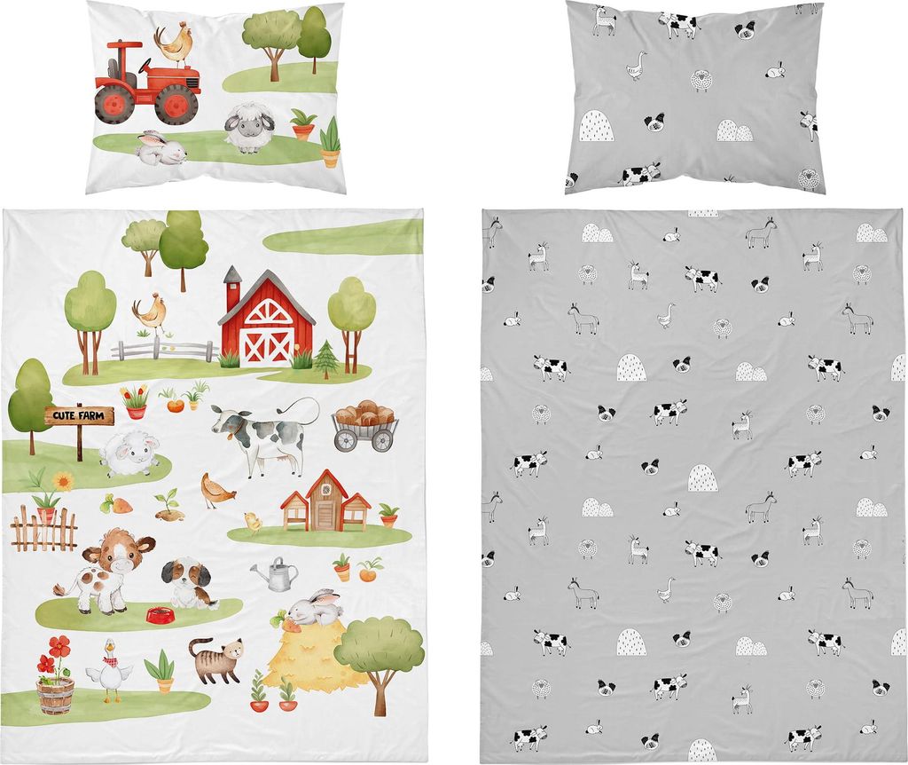 Parure de lit bébé 90x120 tracteur ferme COTON Image du produit 