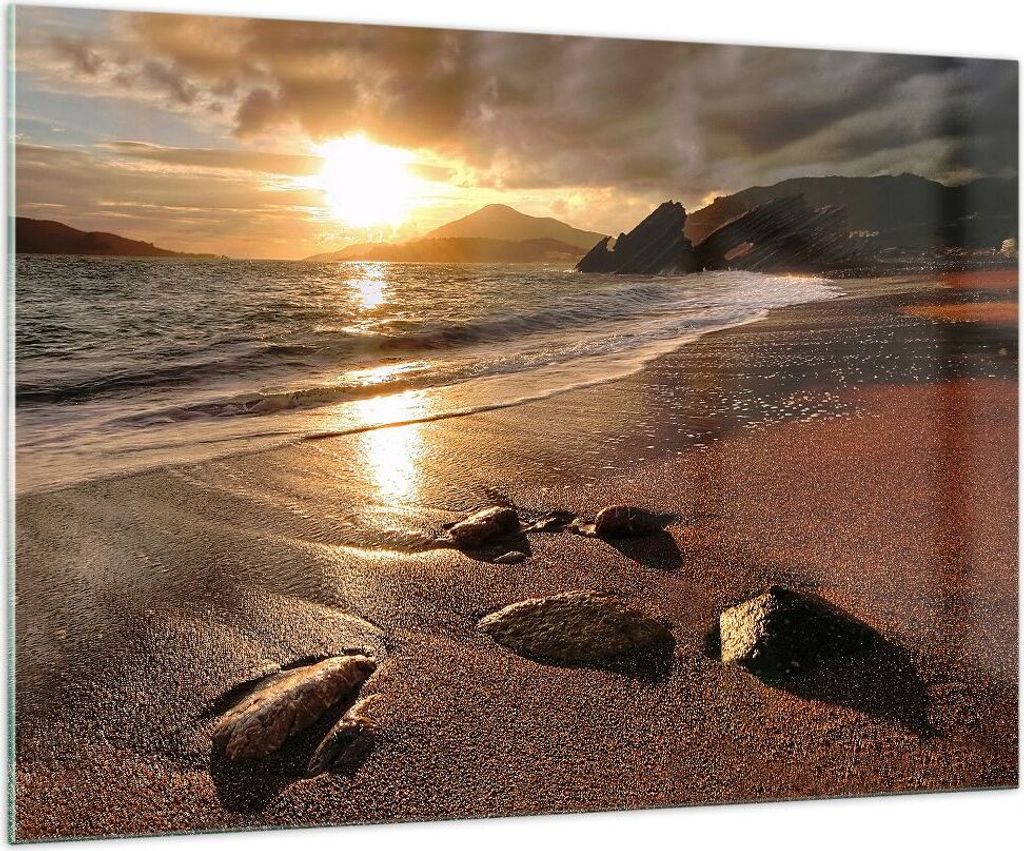 Bilder auf glas - Strand Wolken Abend Küste - 100x70cm - Glasbilder - Wandbilder - Kunstdruck - zum Aufhängen bereit - Wanddekoration aus Glas - ...