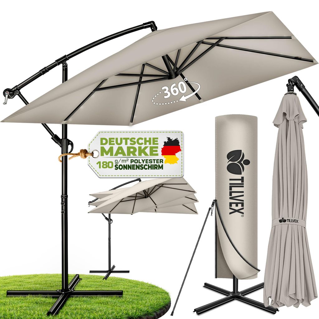 tillvex® Alu Sonnenschirm Rechteckig Ø 330 cm Grau + Productafbeelding  AI-gegenereerde afbeelding