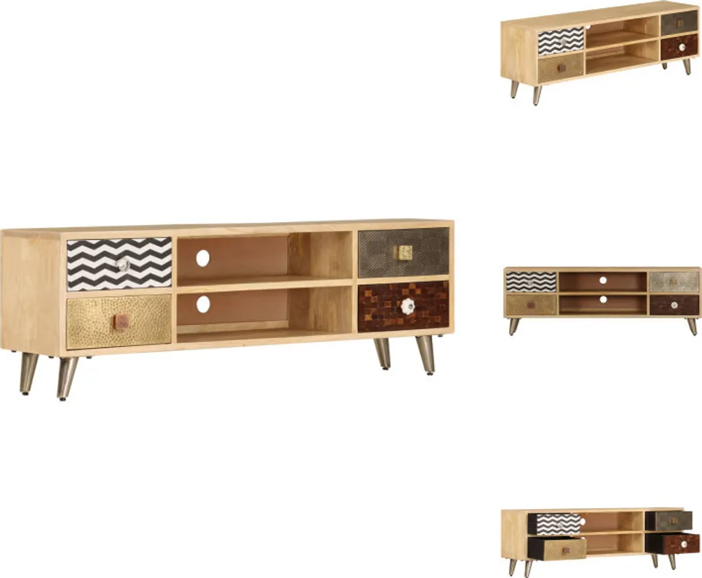 Meuble Télévision 120 cm pour Petit Salon - Support TV Bois Massif Chic