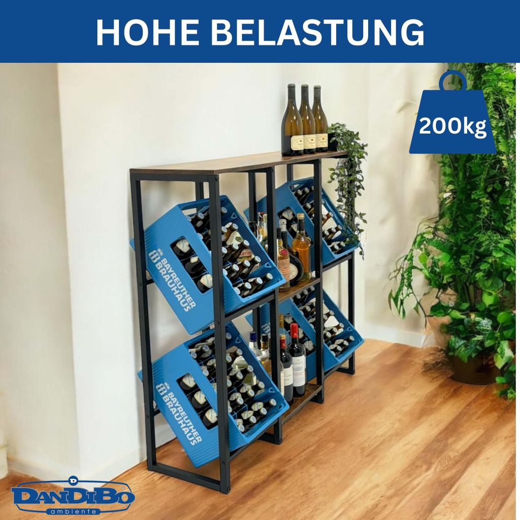 DanDiBo Getränkekistenregal 4 Kisten mit Ablage Holz Metall